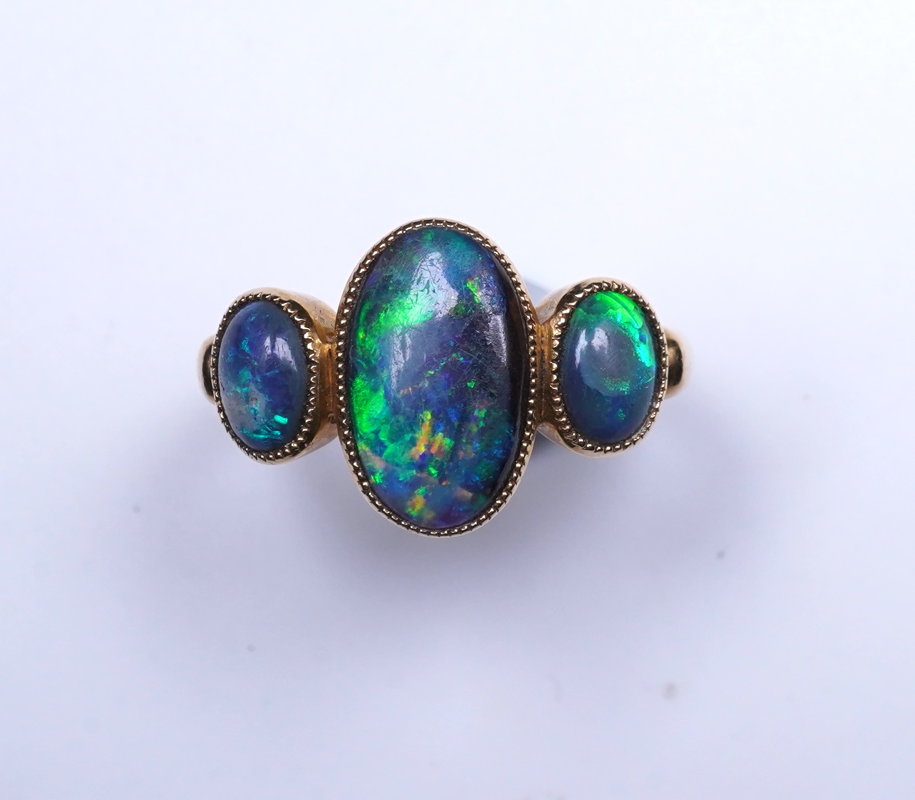 A Victorian black opal ring, circa 1881